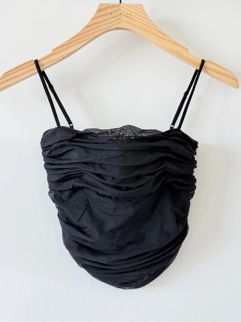 Aritzia Babaton Luxor Ruched Mesh Crop Top Black Size XS Sheer Party - Picture 2 of 14